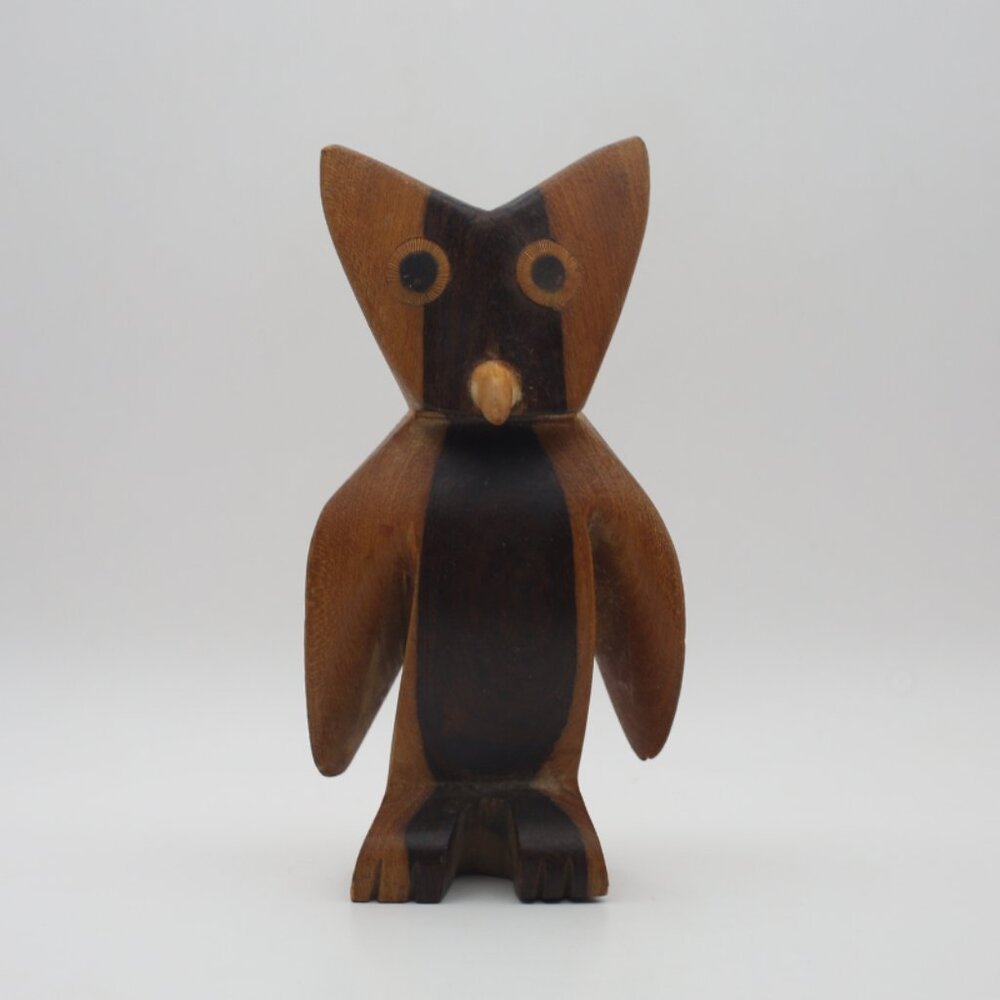Hand Carved Carved wood Owl Pencil/Pen Holder - Two Tone Wooden Figure